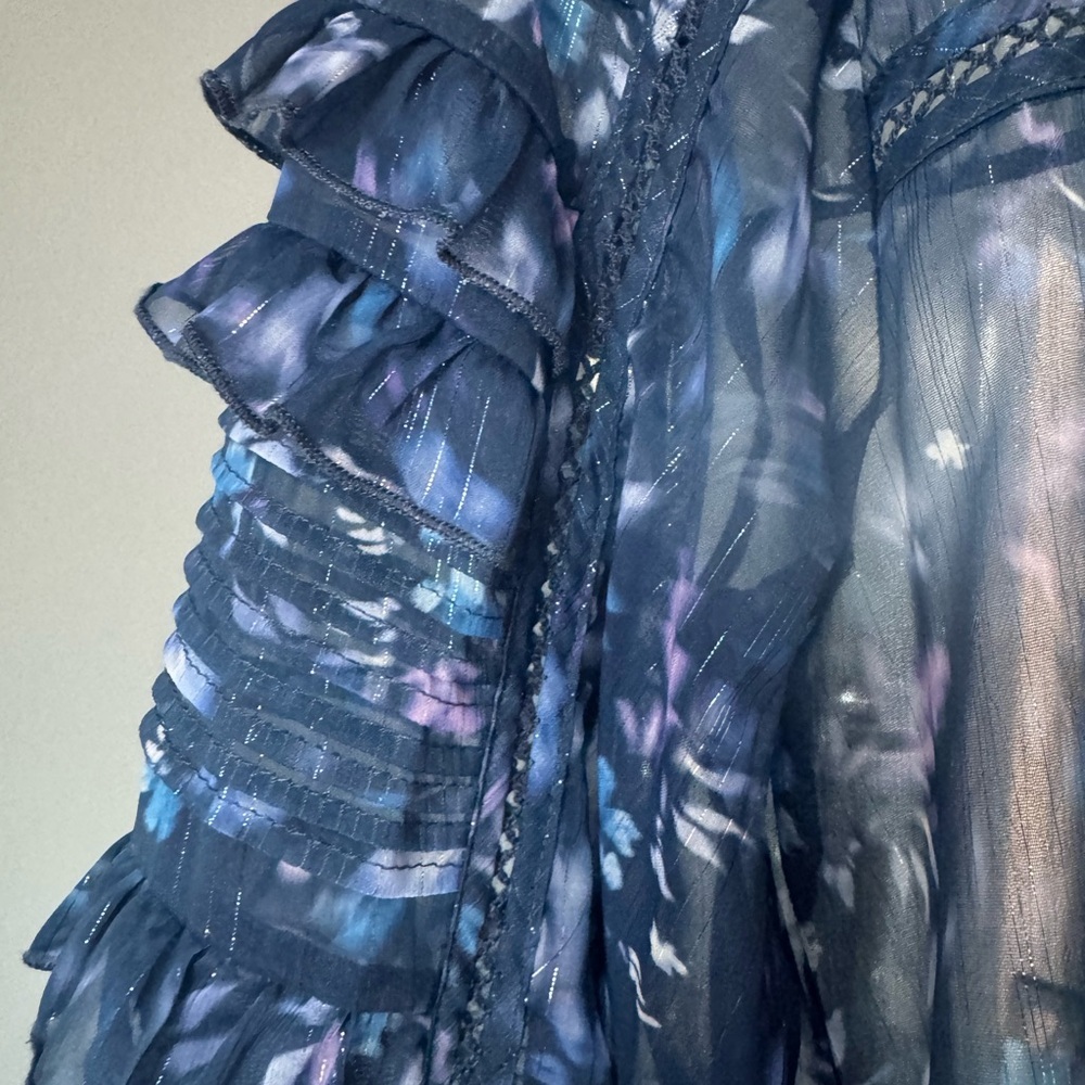 French Connection Navy Floral Ruffle Blouse US Small NWT - Picture 5 of 6